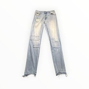 Jackson Jeans Mens 36 Light Blue Distressed Patched Ripped Straight Leg Denim